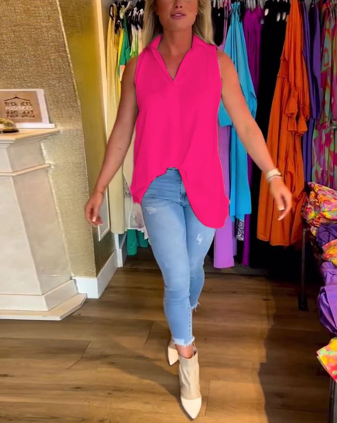 Sleeveless top with ruffles and cuffs