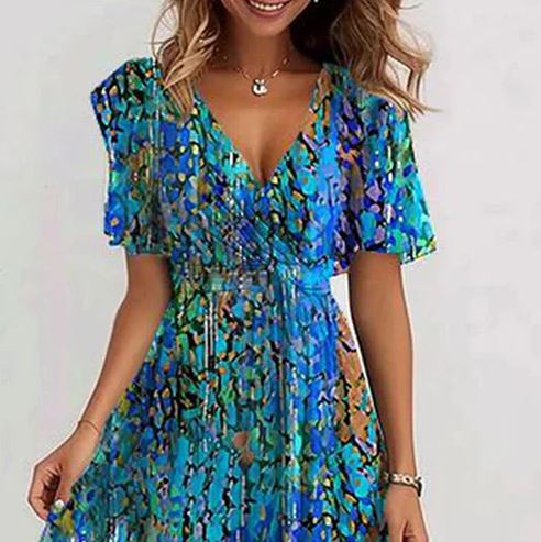 Special Blue Short Sleeve Midi Dress