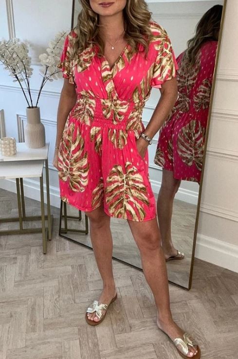 Casual Floral Polka Dot Pocket Romper