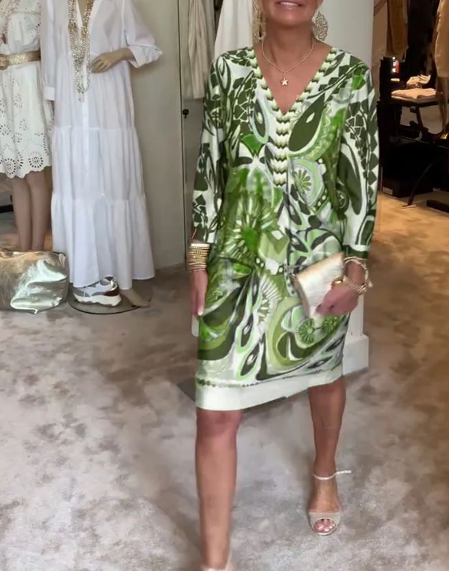 Retro Print V-Neck Casual Dress