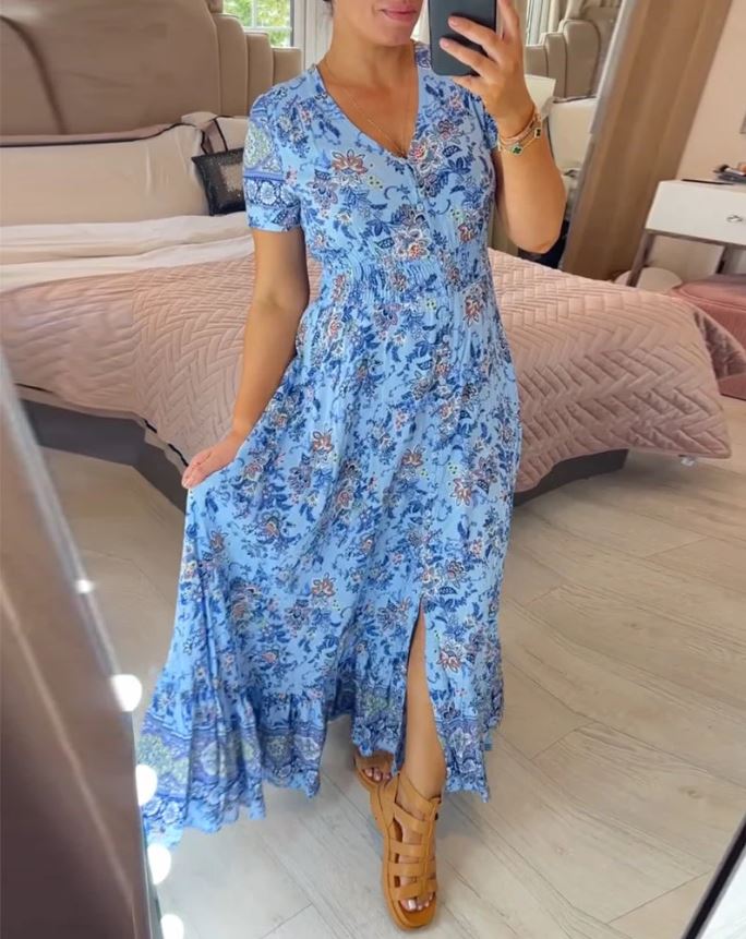 Floral-print V-neck dress