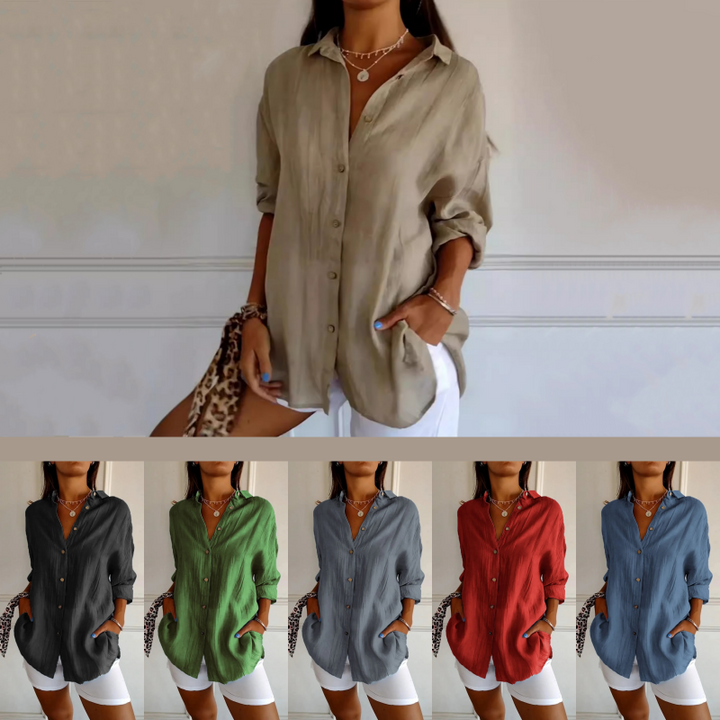 Classic Textured Pleated Shirt with Simple Lapel for Women