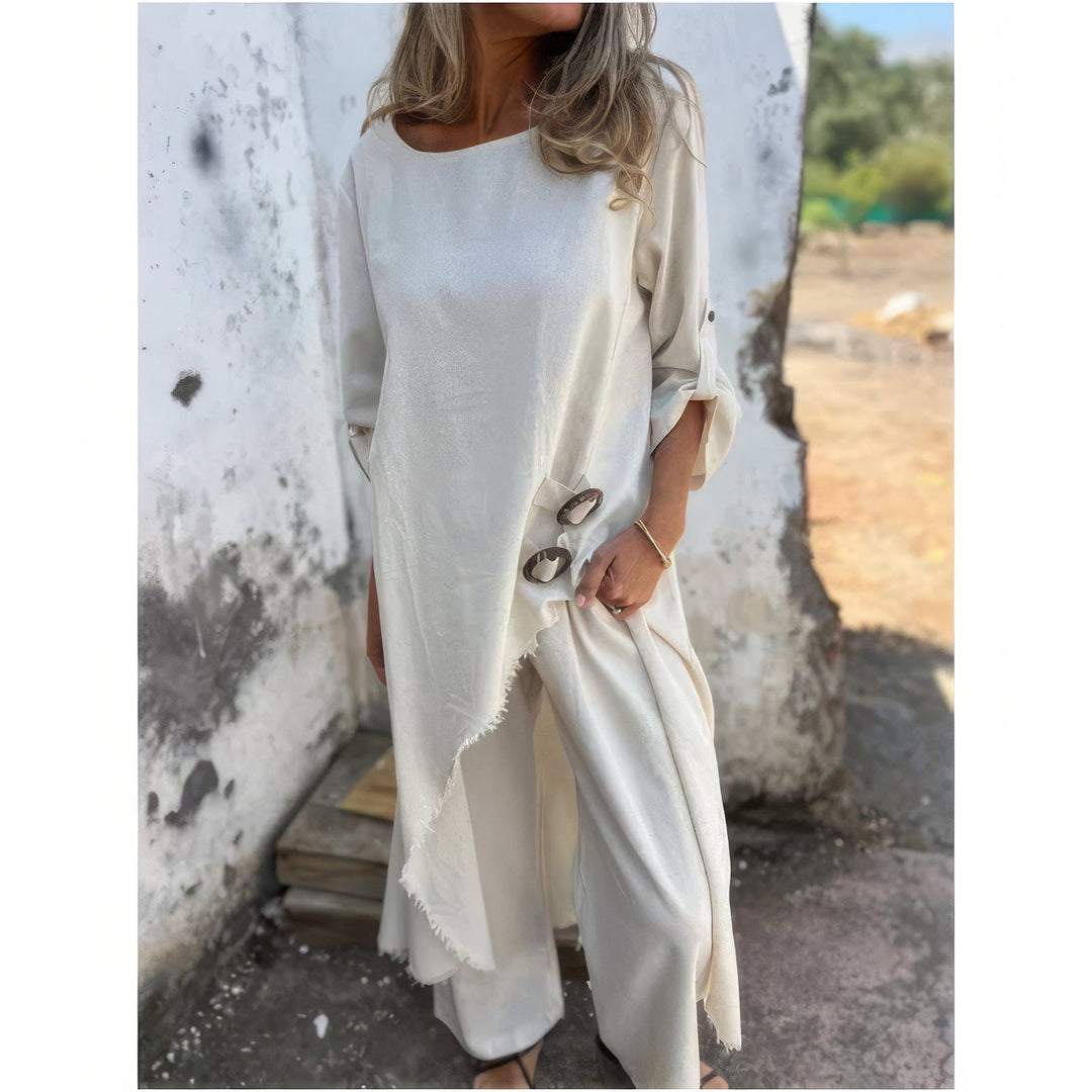 2-Piece Set: Asymmetrical Dress & Loose Pants for Women
