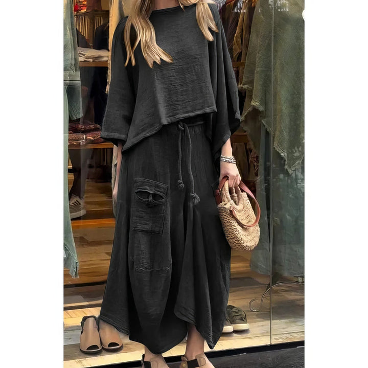 Casual Two-Piece Set: Round Neck Blouse & Loose Fit Skirt - 💖MOTHER'S DAY SPECIAL🤱