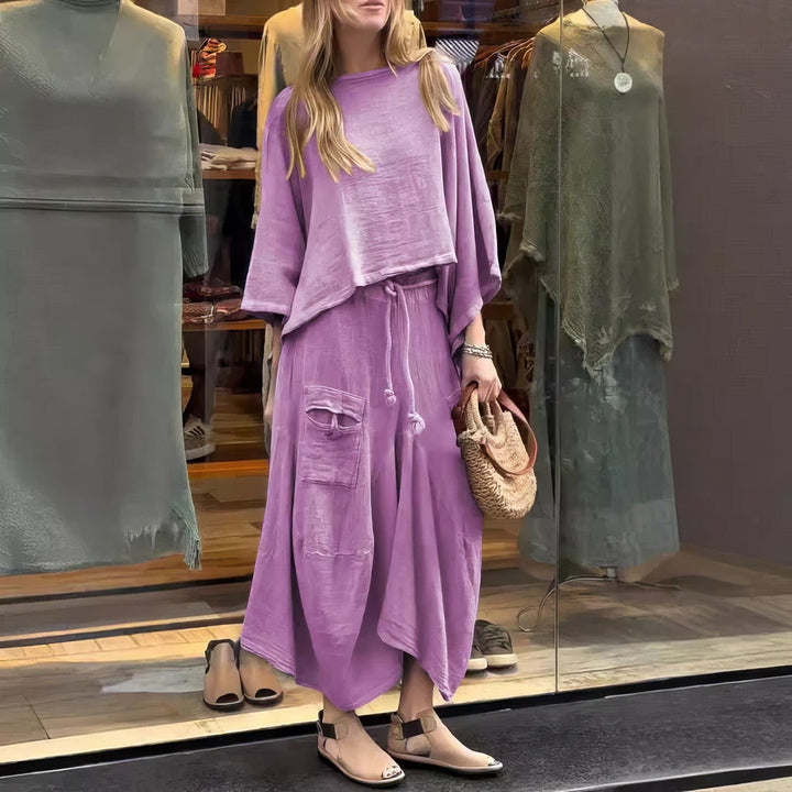 Casual Two-Piece Set: Round Neck Blouse & Loose Fit Skirt - 💖MOTHER'S DAY SPECIAL🤱